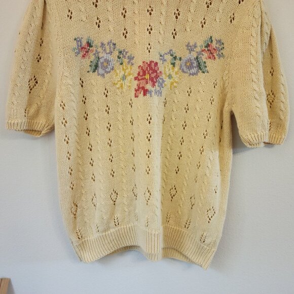 Vintage Bechamel Short Slv Sweater Knit Cross Stich Top USA Women M Retro 80's - Picture 5 of 12